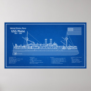 USS Maine - Ship Blueprint Plans ABD Poster