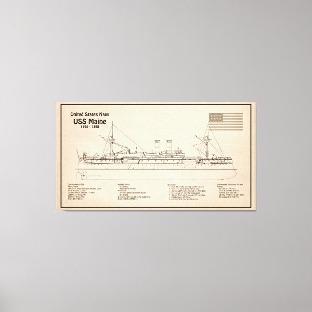 USS Maine - Ship Blueprint Plans SD Canvas Print (Front)