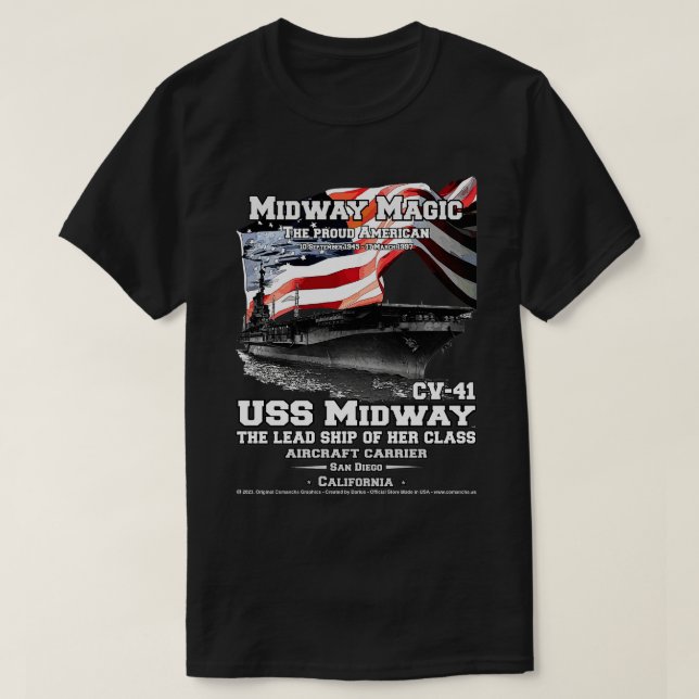 USS Midway CV41 aircraft carrier veterans T-Shirt (Design Front)