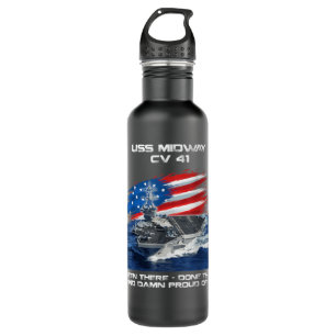 USS Midway CV 41 Aircraft Carrier Veteran USA Flag Stainless Steel Water Bottle