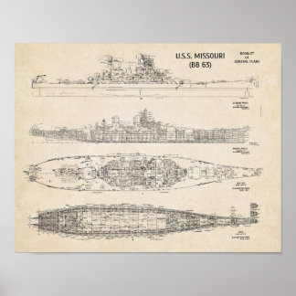 USS Missouri Blueprint Poster