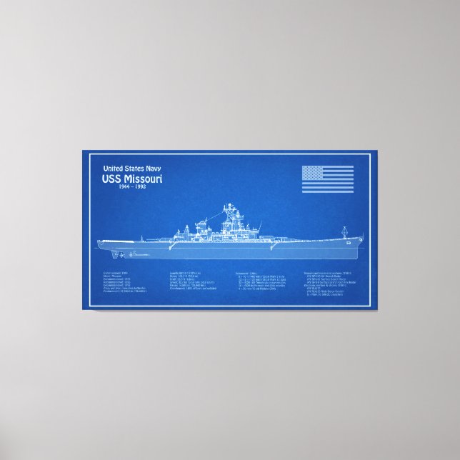 USS Missouri - Ship Blueprint Plans ABD Canvas Print (Front)