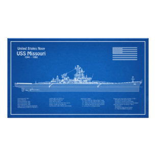 USS Missouri - Ship Blueprint Plans ABD Photo Print