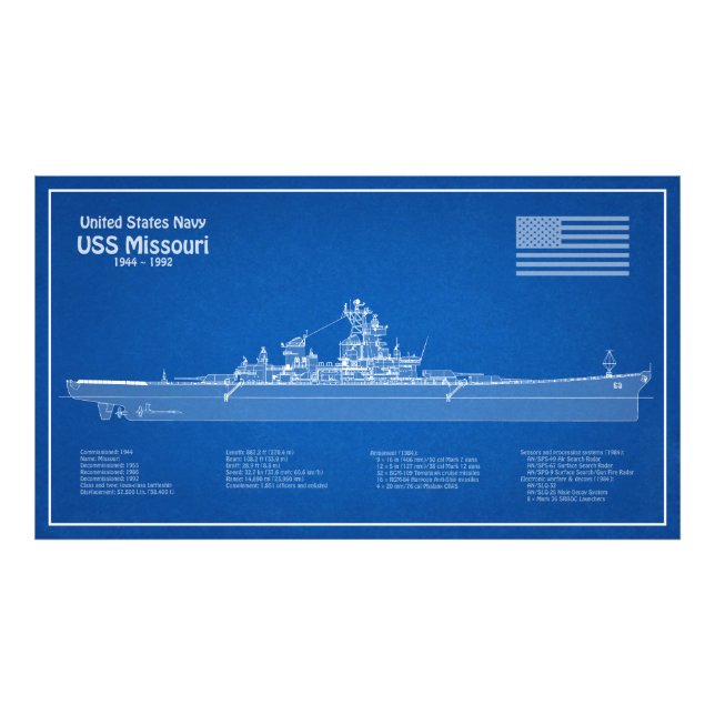 USS Missouri - Ship Blueprint Plans ABD Photo Print (Front)
