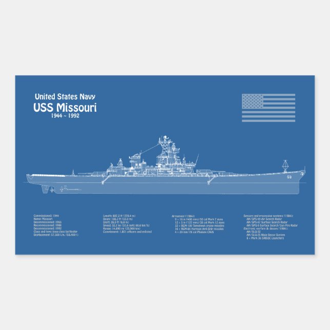 USS Missouri - Ship Blueprint Plans ABD Rectangular Sticker (Front)