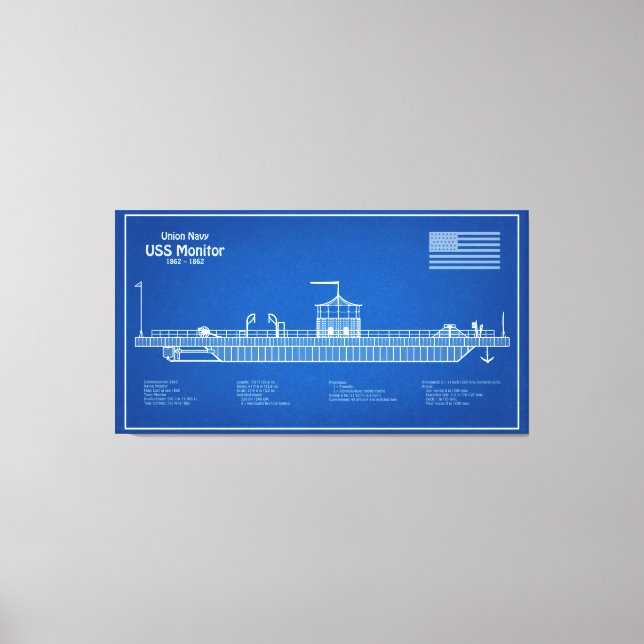 USS Monitor - Ship Blueprint Plans ABD Canvas Print (Front)