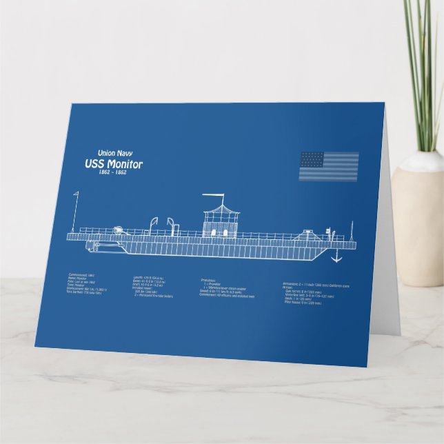 USS Monitor - Ship Blueprint Plans ABD Letterpress Thank You Card (Front)