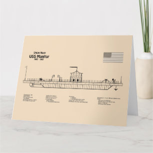 USS Monitor - Ship Blueprint Plans SD Thank You Card