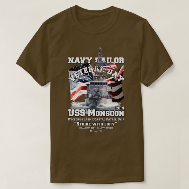 USS Monsoon PC4 Coastal Patrol Ship T-Shirt (Design Front)