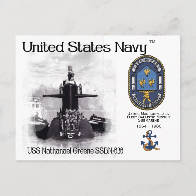 USS NATHANEAL GREENE SSBN-636 SUB.   -   POSTCARD (Front)