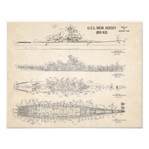 USS New Jersey Blueprint Photo Print