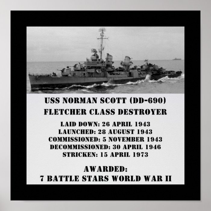 USS NORMAN SCOTT (DD 690) POSTER