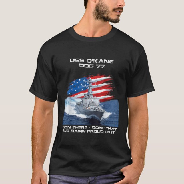 USS O Kane DDG 77 Destroyer Ship USA Flag Veteran  T-Shirt (Front)