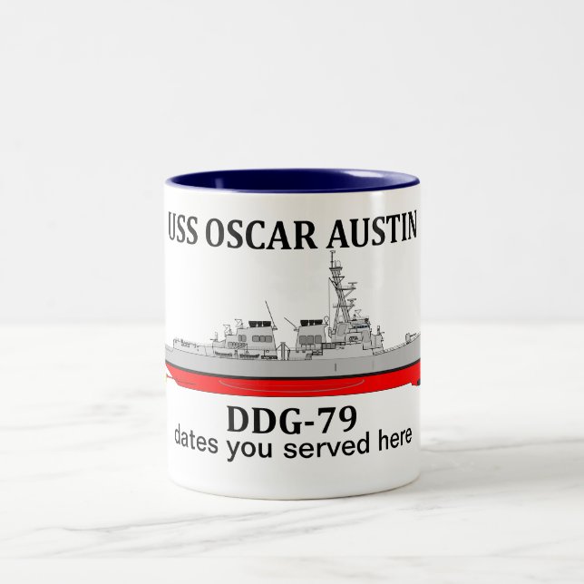 USS Oscar Austin, DDG-79, customisable dates  Two-Tone Coffee Mug (Center)