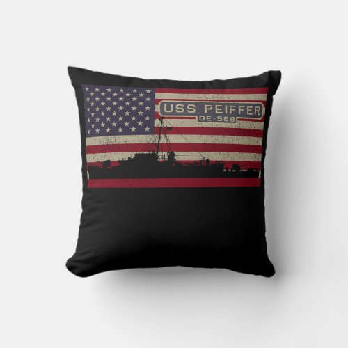 USS Peiffer DE 588 WW2 Ship American Flag  Throw Pillow