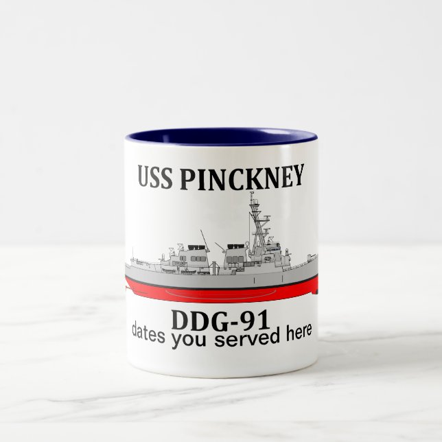 USS Pinckney, DDG-91, customisable dates  Two-Tone Coffee Mug (Center)