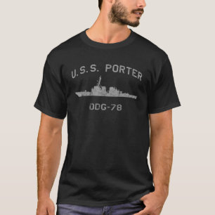 USS Porter DDG 78 Destroyer Ship Waterline Profile T-Shirt