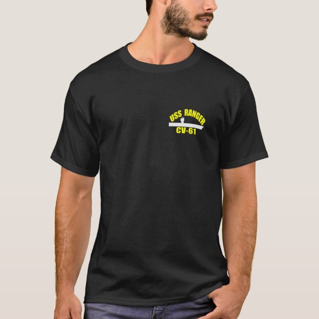 USS Ranger CV 61 Aircraft Carrier Fathers Day Vete T-Shirt (Front)