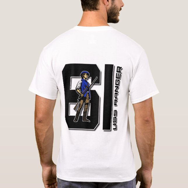 USS RANGER CV-61 SCOUT BLKLTR T-Shirt (Back)