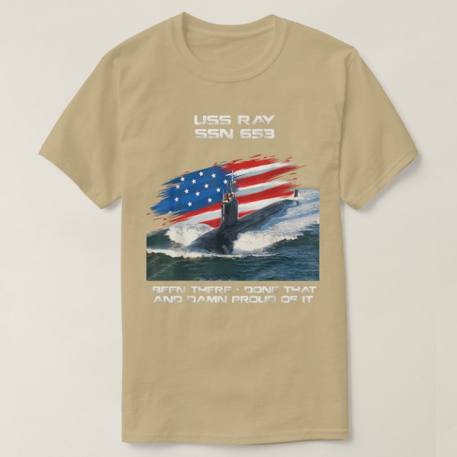 USS Ray SSN653 American Flag Submarine Veteran Xma T-Shirt (Design Front)