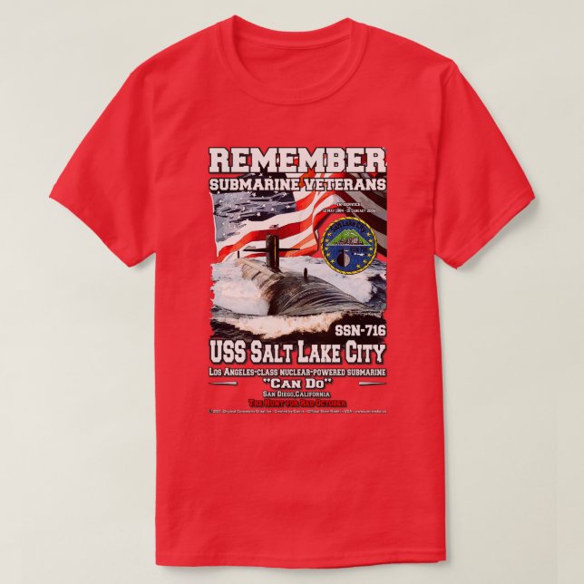 USS Salt Lake City SSN716 Submarine Veterans T-Shirt (Design Front)