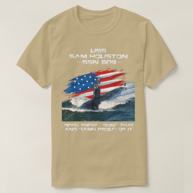 USS Sam Houston SSN609 American Flag Submarine Vet T-Shirt (Design Front)