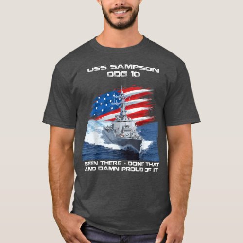 USS Sampson DDG10 Destroyer Ship USA Flag Veteran  T_Shirt