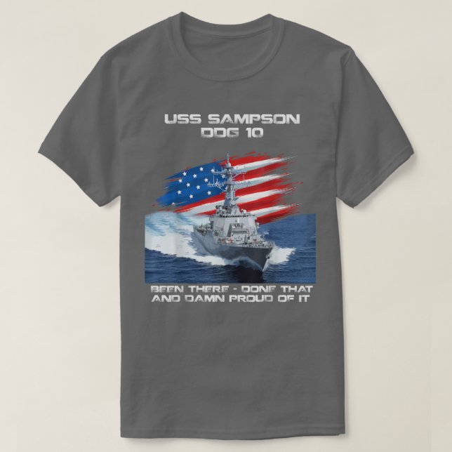 USS Sampson DDG-10 Destroyer Ship USA Flag Veteran T-Shirt (Design Front)