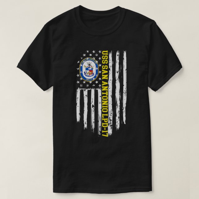 USS San Antonio LPD17 American Flag  T-Shirt (Design Front)