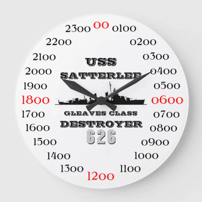 USS Satterlee (DD626) Large Clock Zazzle
