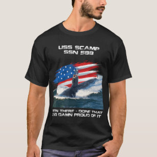 USS Scamp SSN-588 American Flag Submarine Veteran  T-Shirt