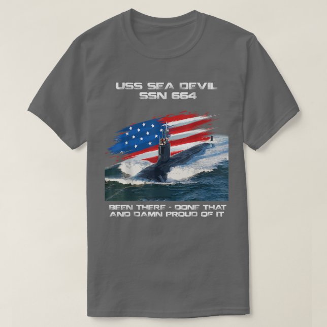 USS Sea Devil SSN-664 American Flag Submarine Vete T-Shirt (Design Front)