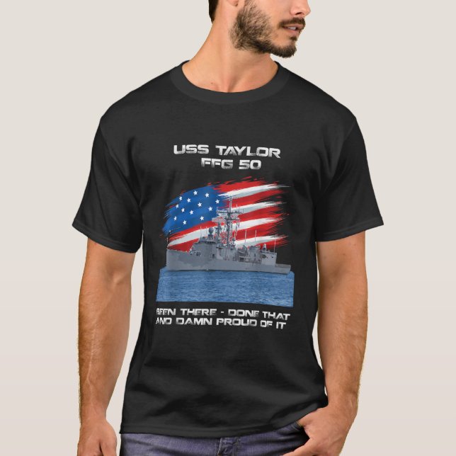 USS Taylor FFG 50 Class Frigate American Flag Vete T-Shirt (Front)