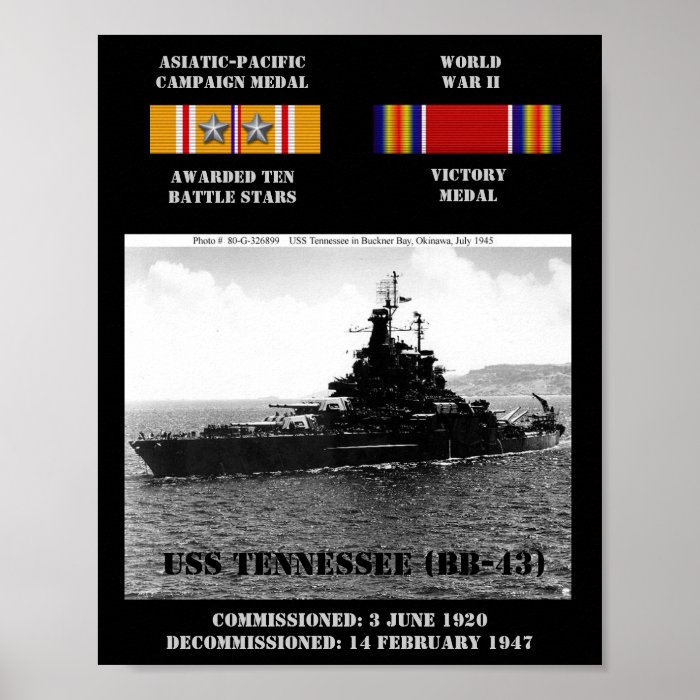 USS TENNESSEE (BB 43) POSTER