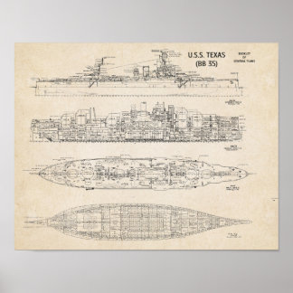 USS TEXAS Blueprint Poster