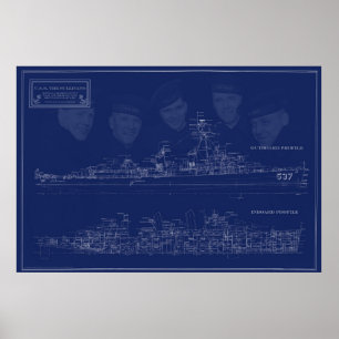 USS The Sullivans blueprint with brothers Poster