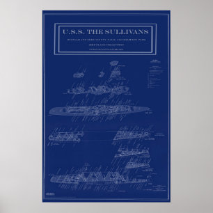 USS The Sullivans damage control blueprint Poster