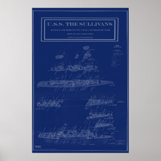 USS The Sullivans damage control blueprint Poster