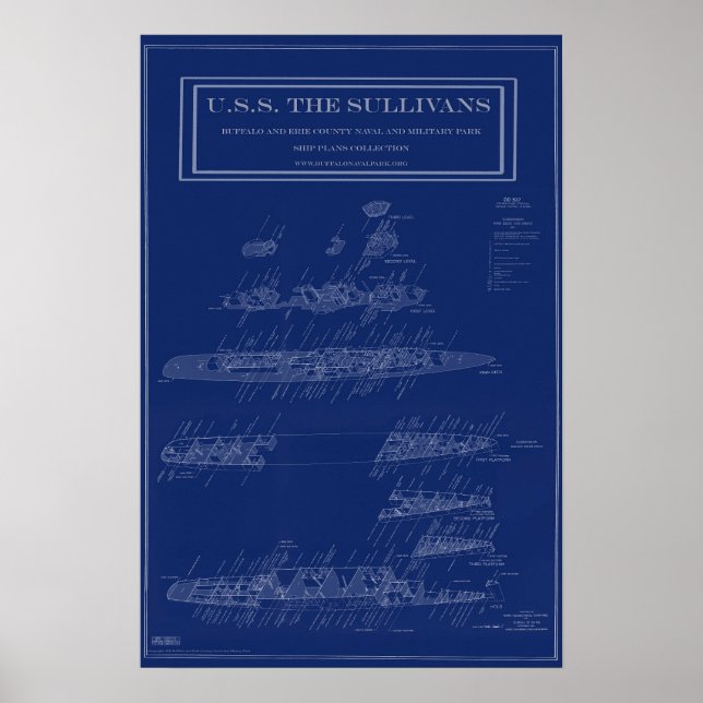 USS The Sullivans damage control blueprint Poster (Front)