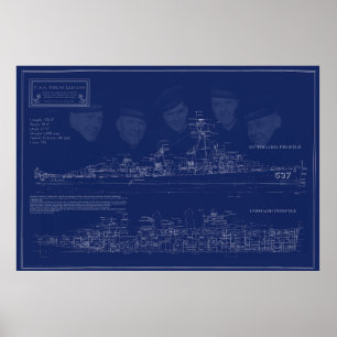 USS The Sullivans DD-537 Blueprint Poster