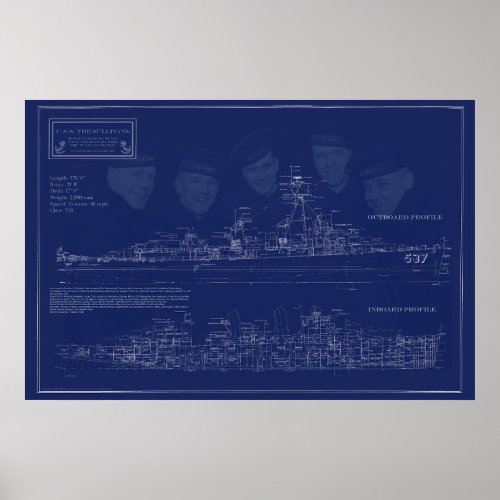 USS The Sullivans Ship Blueprints Poster