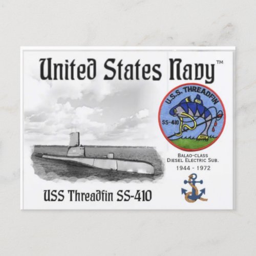 USS THREADFIN SS_410 SUB    _ _Postcard  Postcard