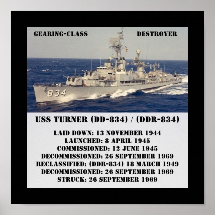 USS Turner (DD 834) (DDR 834) Posters