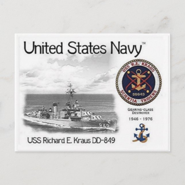 USS USS RICHARD E. KRAUS  DD-849  Postcard Postcar (Front)