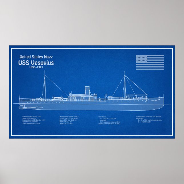 USS Vesuvius - Ship Blueprint Plans ABD Poster (Front)