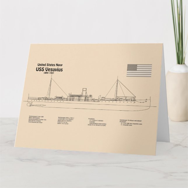 USS Vesuvius - Ship Blueprint Plans SD Thank You Card (Front)