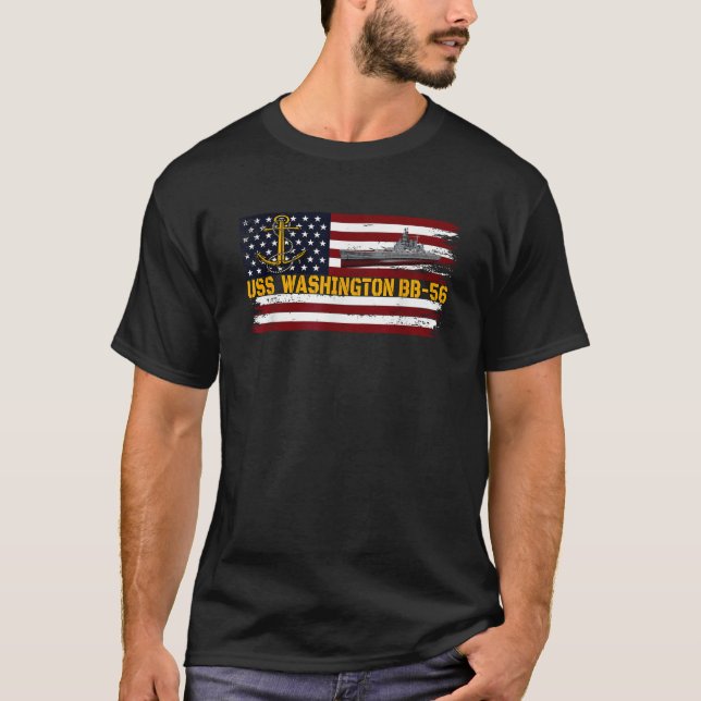 USS Washington BB 56 WW2 Battleship Warship Vetera T-Shirt (Front)