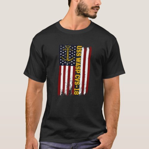 USS Wasp CVS_18 Aircraft Carrier American Flag T_Shirt