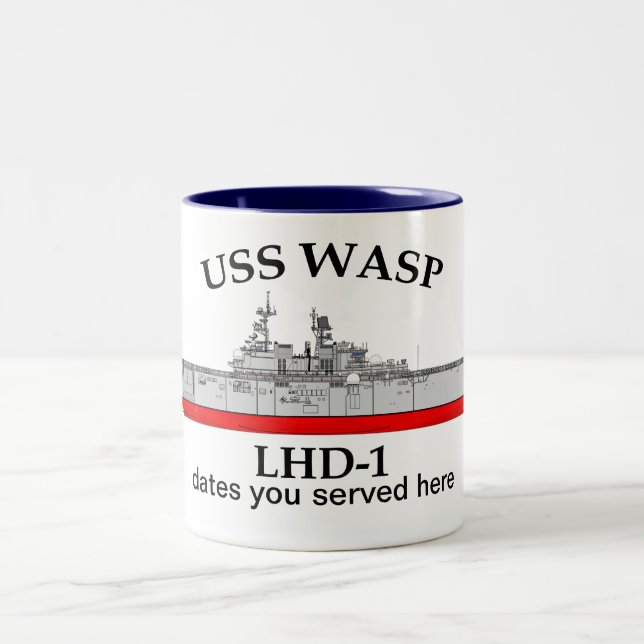 USS Wasp, LHD-1, customisable dates served Two-Tone Coffee Mug (Center)