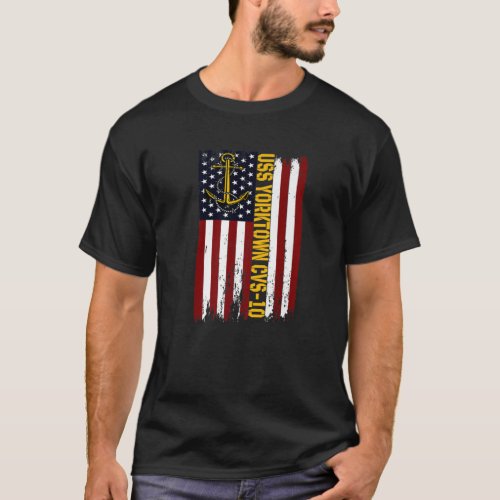 USS Yorktown CVS_10 Aircraft Carrier American Flag T_Shirt